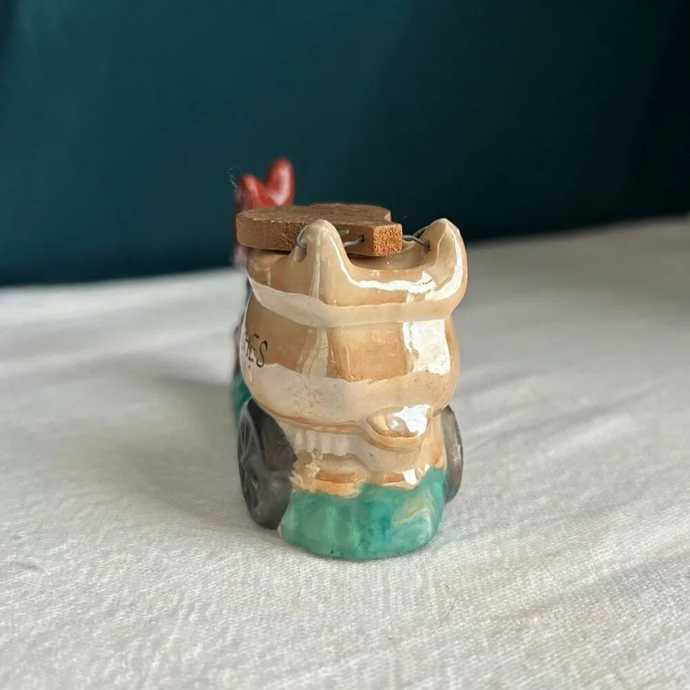 Vintage Ceramic Donkey Cart Flip Top Ash Holder Lusterware